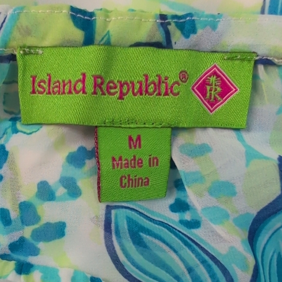 Island Republicโ Relaxed Blue and Green 3/4 Sleeve Blouse - Picture 8 of 9